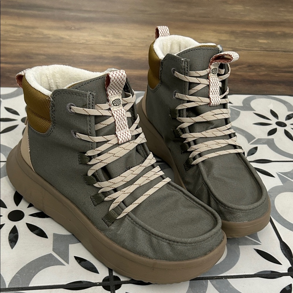 Hey Dude Women's Gray and Tan High-Top Shoes